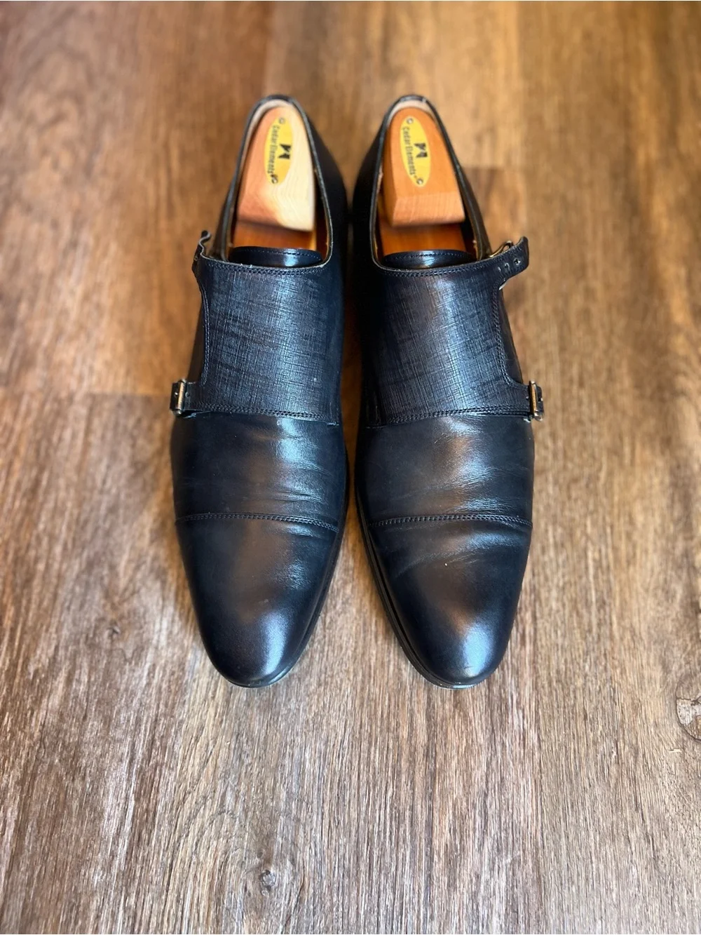 Magnanni Black Leather Single Monk Strap Oxfords